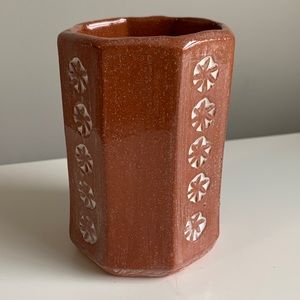 NEW Hand Made Pottery Flower Vase in White & Brown Earth Tones